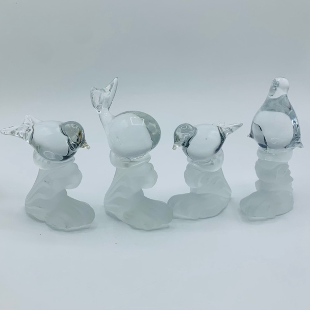 Vintage Glass Animal Figurines – Taiwan ROC – Set of 4 Birds, Whale, Penguin